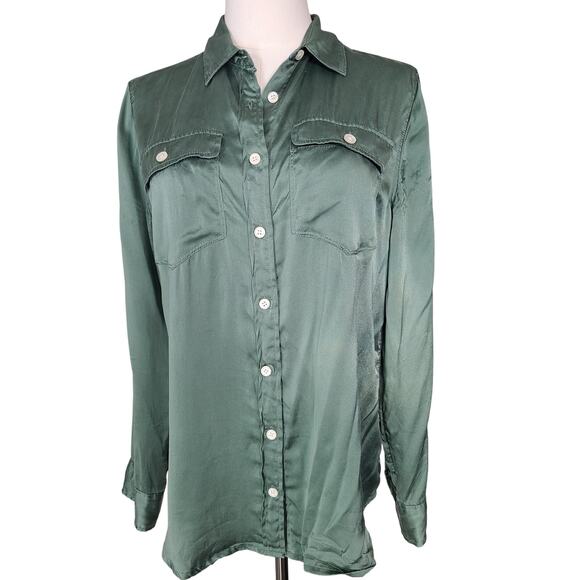 J.CREW Always 90s Green Silk Top - Picture 1 of 5